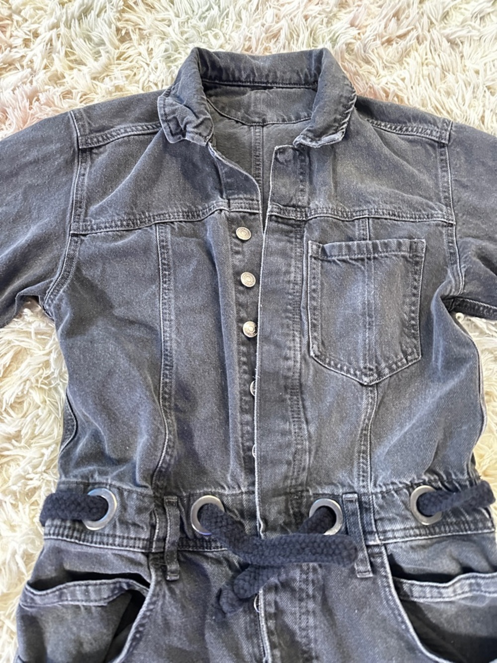 NWT Free People We The Free Edison Wide-Leg Black Denim Coverall Size XS - Picture 10 of 13